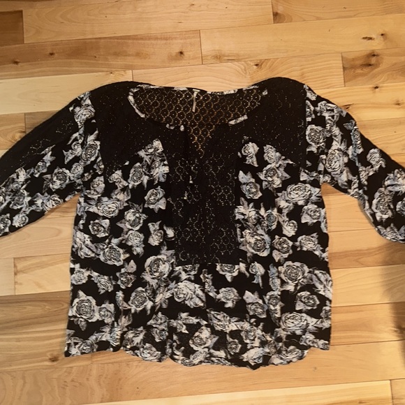 Free People Moon River Blouse in Black Combo size small - Picture 6 of 9